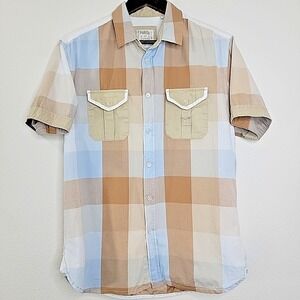 Parish Nation Plaid Button Up Shirt Mens Large Short Sleeve Cotton